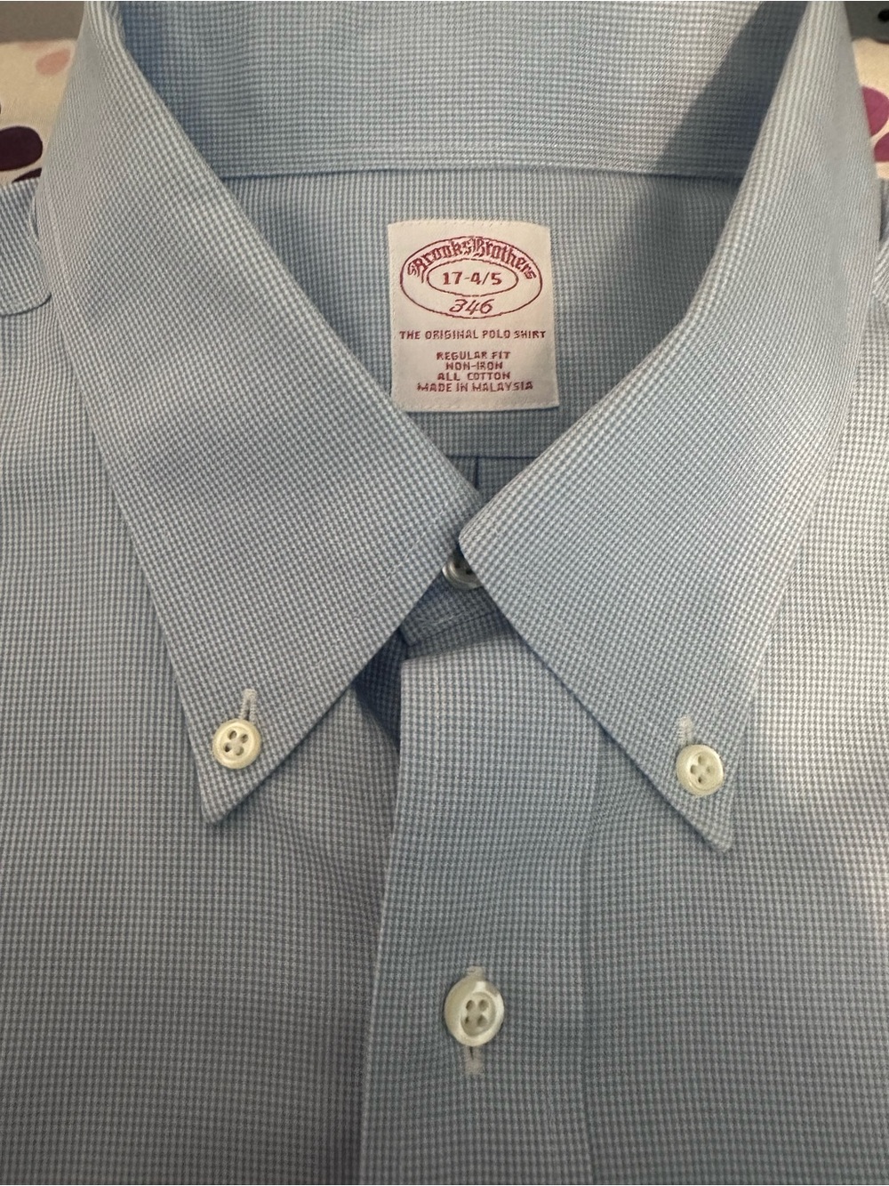 Brooks Brothers Men's Pale Blue Micro-Check Button-Down Dress Shirt